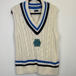 GANT White and Blue Cable Knit Crest Sweater Vest Size M Preppy Academia